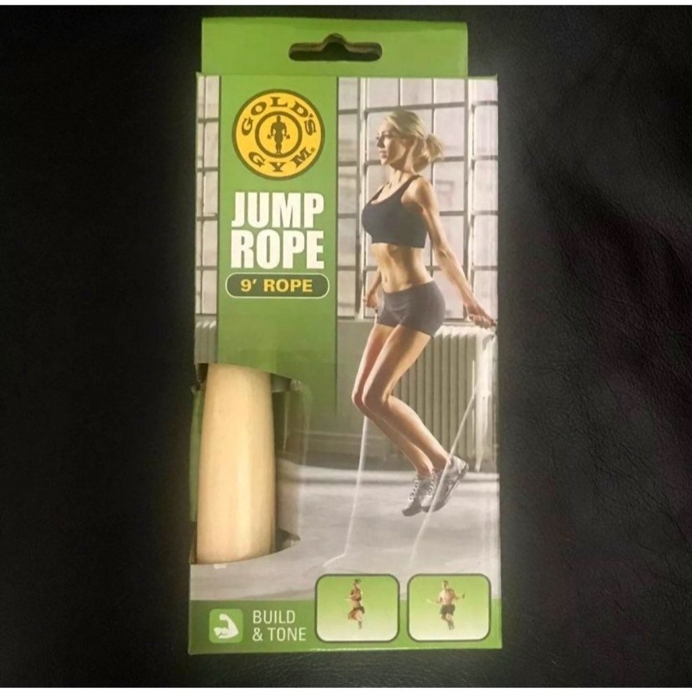 NEW Golds Gym 9' Nylon Jump Rope Wood Handles Fitness Exercise Cardio Skip